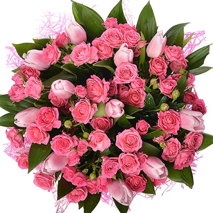 Букет "Чари" рожеві тюльпани та троянди