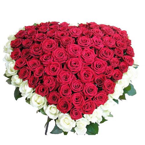Фото товара 101 троянда серце - червона та біла
