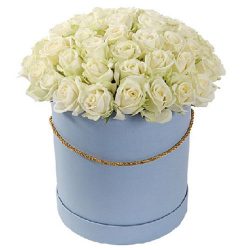 Фото товара 51 роза белая в шляпной коробке