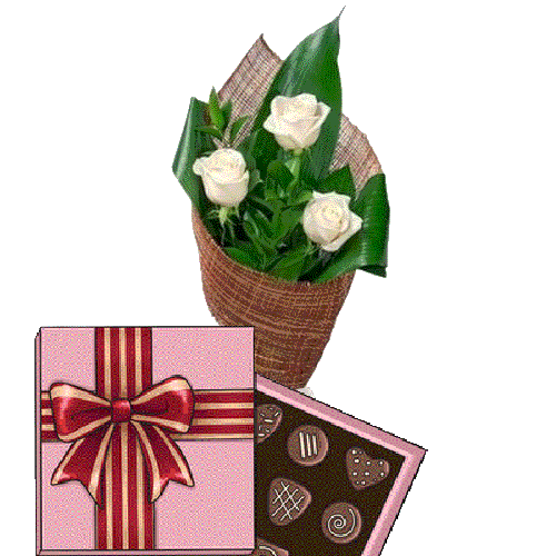 Фото товара 3 белые розы с конфетами