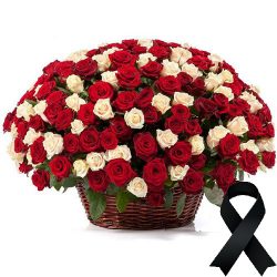Фото товара 100 червоно-білих троянд у кошику