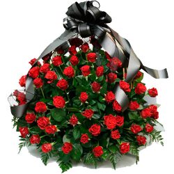 Фото товара 100 багряних троянд "Полум'я" в кошику