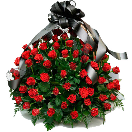 Фото товара 100 алых роз "Пламя" в корзине