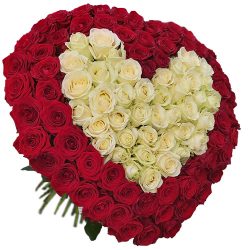 Фото товара Серце 101 троянда - біла та червона